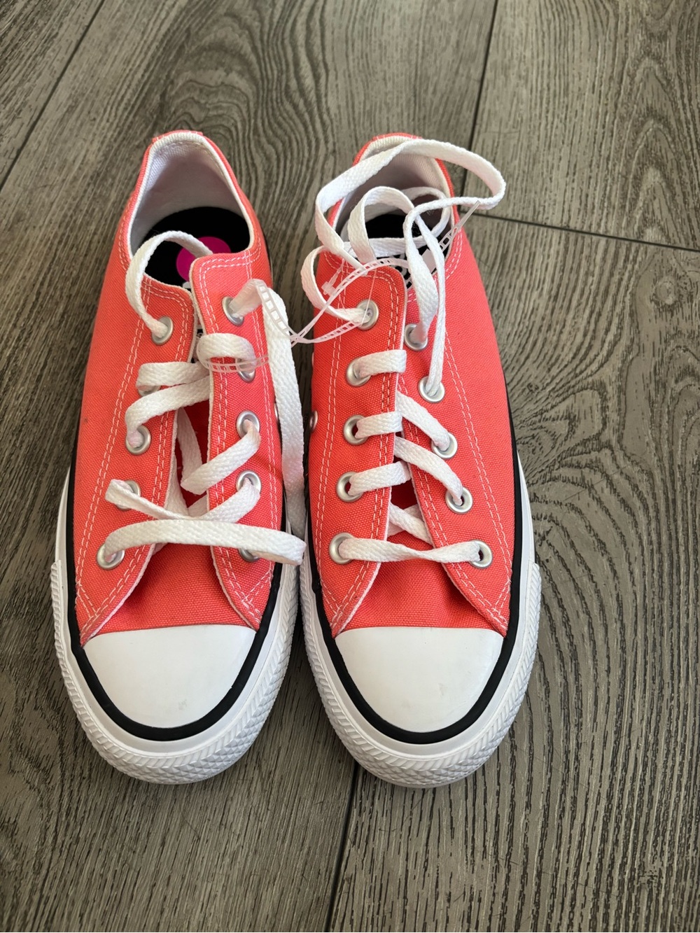 Converse woman’s Coral Canvas Low-Top Sneakers with White Laces